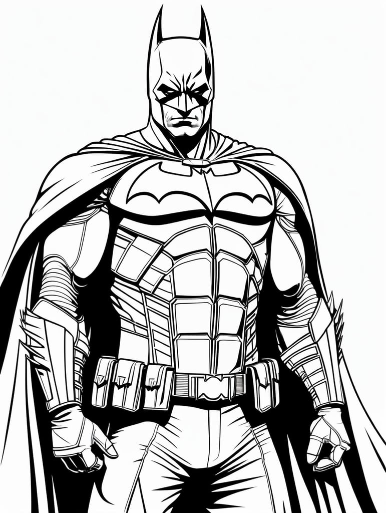 Batman, in the style of basic simple line art vector comic art on white background