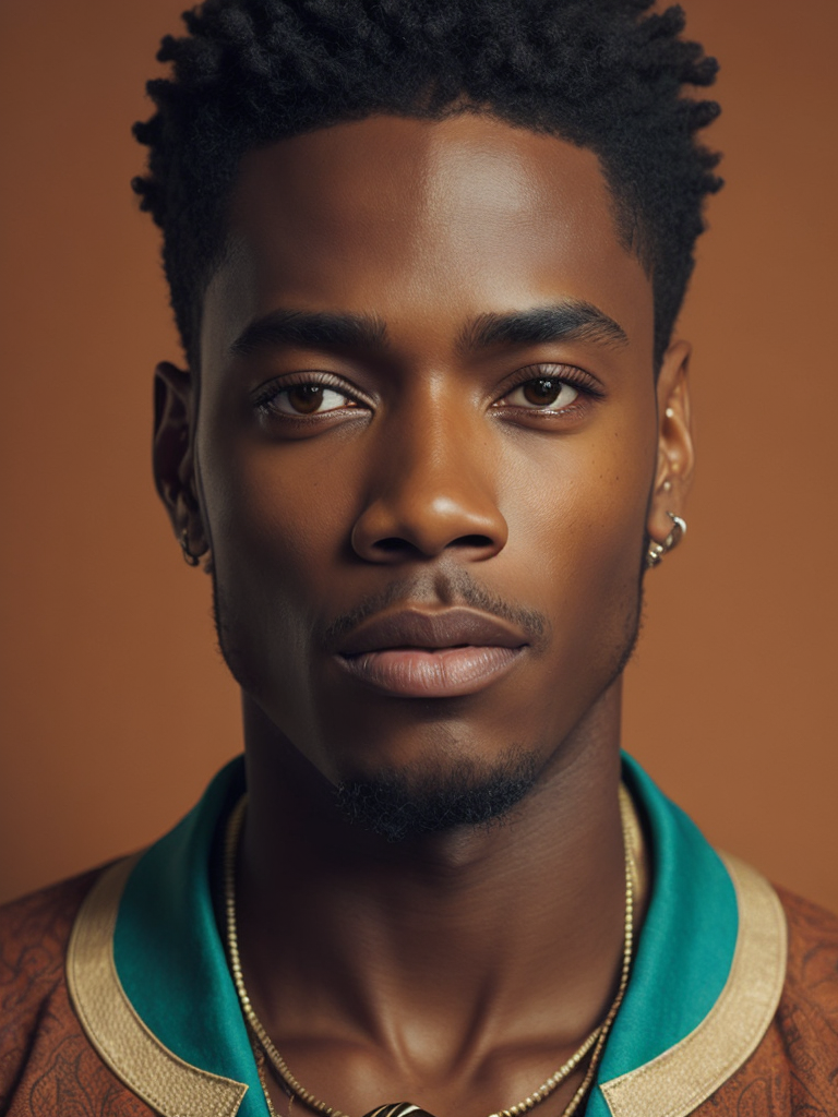 Jamaica's Man, portrait, realistic image, lots of detail, style of Mati Klarwein