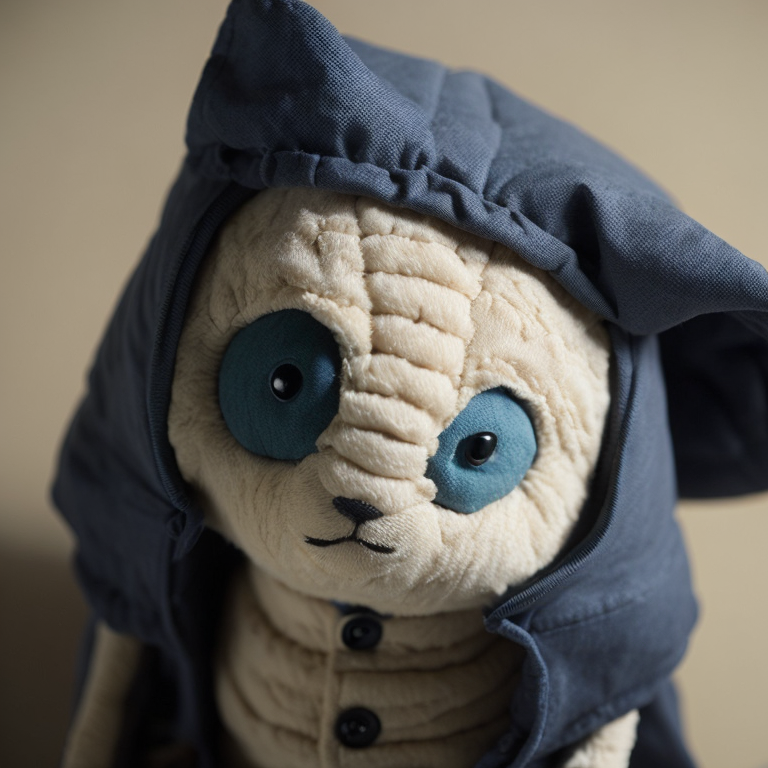 самодельная шитая лоскутная игрушка с глазами-пуговицами, грязная и рваная