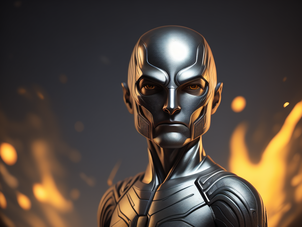 Intricate portrait of 3d render of funko pop of silver surfer, 8k, ultra realistic, whole wide shot