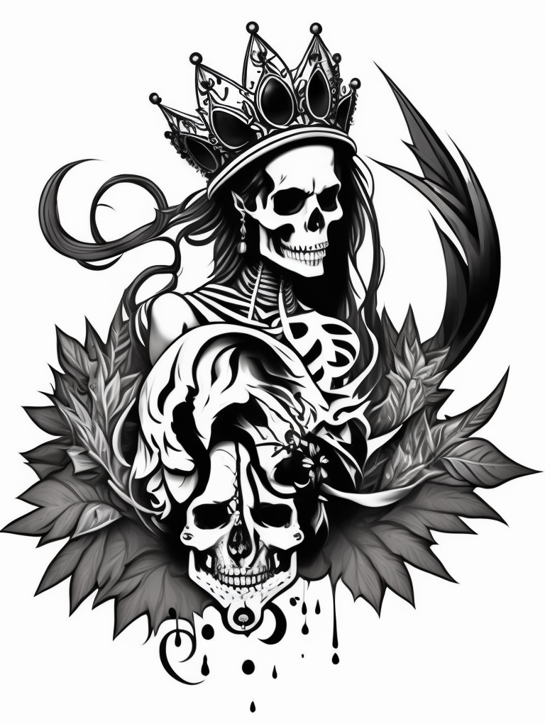 A vector art of a queen skeleton tattoo