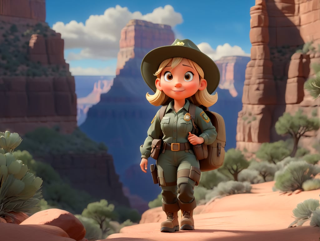 female park ranger hiking in grand canyon