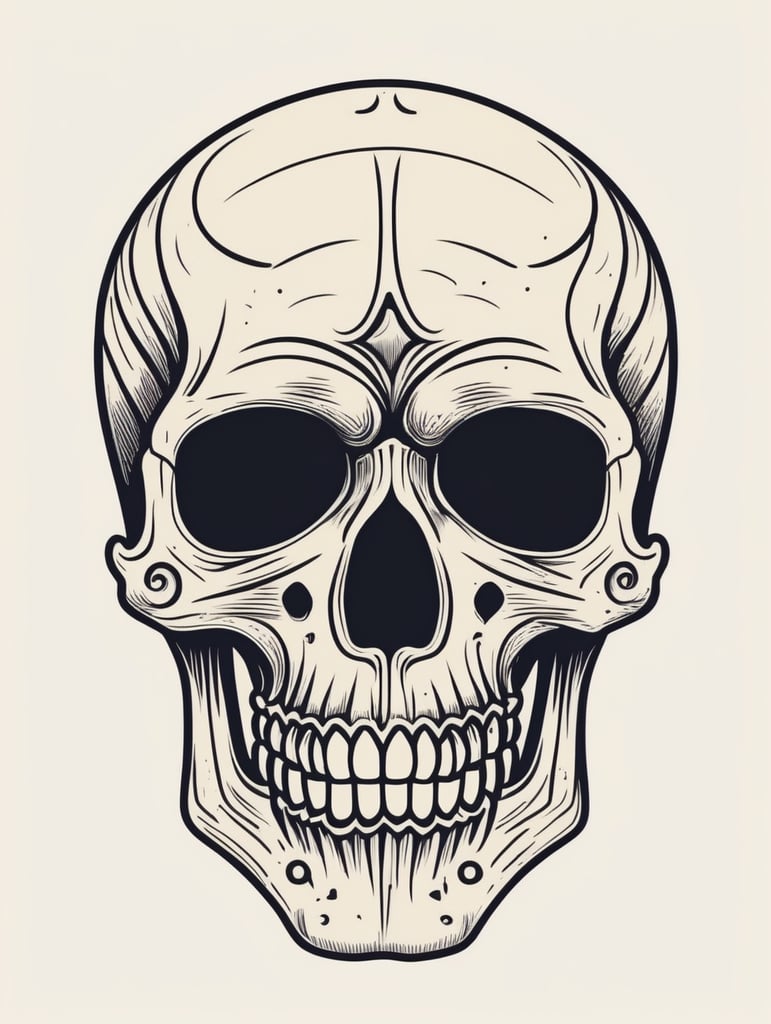 Vector vintage human skull logo in the style of basic simple line art vector comic art on white background