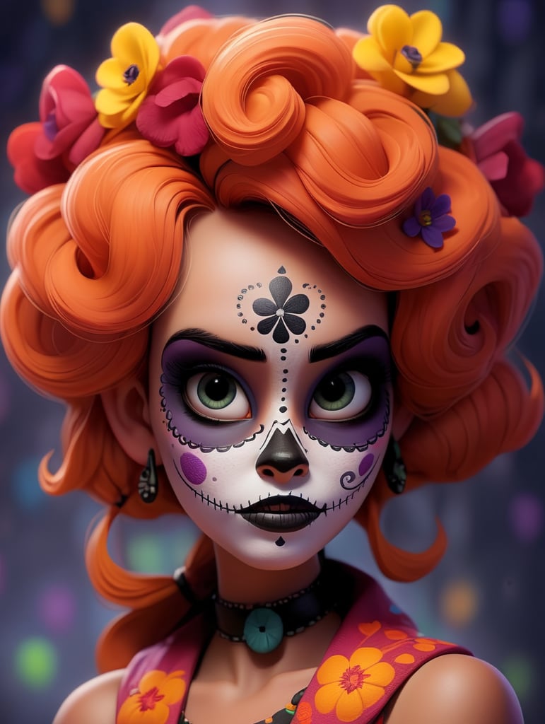 portrait of young woman with face paint for dia de los muertos or day of the dead