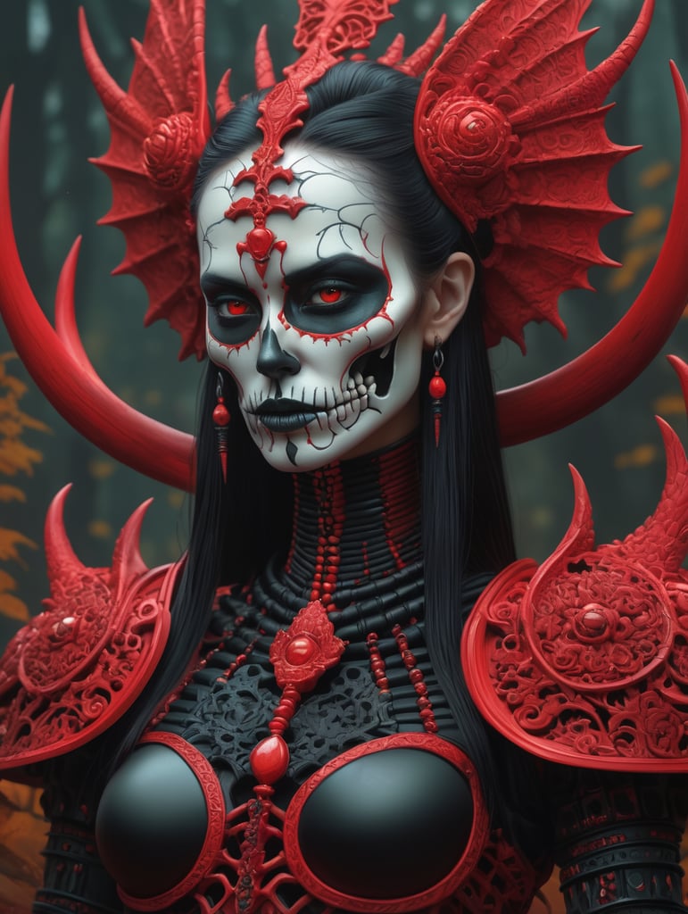 skeletal warrior art portrait by casey weldon, red and black color palette, olga kvasha, miho hirano, hyperdetailed intricately detailed gothic art trending on artstation triadic colors unreal engine 5 detailed matte painting, deep color, fantastical, intricate detail, splash screen, complementary colors, fantasy concept art, 8k resolution, gothic deviantart masterpiece