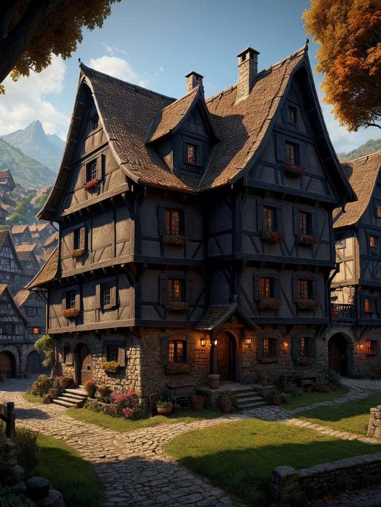 draw a house in a picturesque village