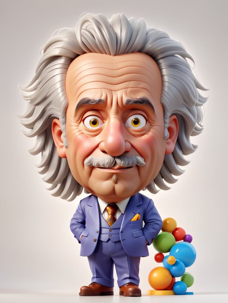 standing centered Portrait of Albert Einstein, bright and saturated colors, highly detailed, sharp focus, Bright expressive, Dramatic Lighting, Depth of field, Incredibly high detailed, on a white background