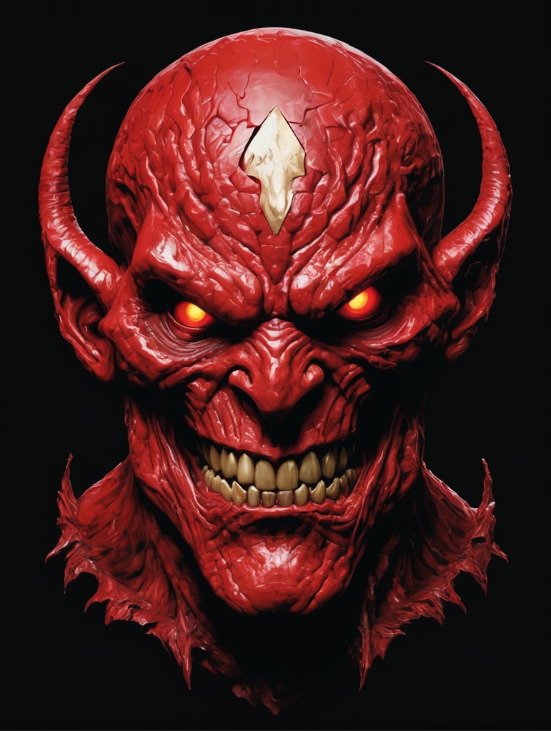 Gaming Logo. Create the image of a disfigured mutant being, inspired by the cover, and mutant de arca albums, red in color, with the appearance of varnished paint. On black background.vector image