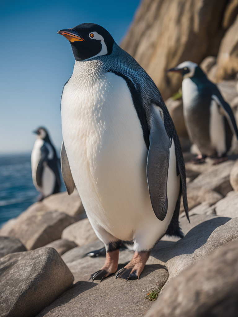 Rock of gibraltar with penguins, amazing view, sunny weather, high quality details