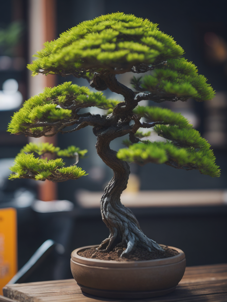 bonsai tree, tilt shift, depth of field
