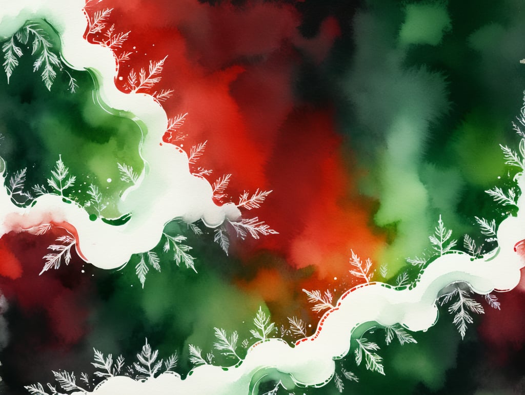 watercolor red and green christmas background with lots of white space