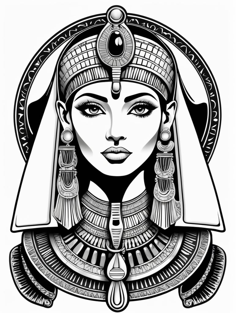 Egyptian Cleopatra, logo concept black and white color, hand drawn illustration, simple shapes