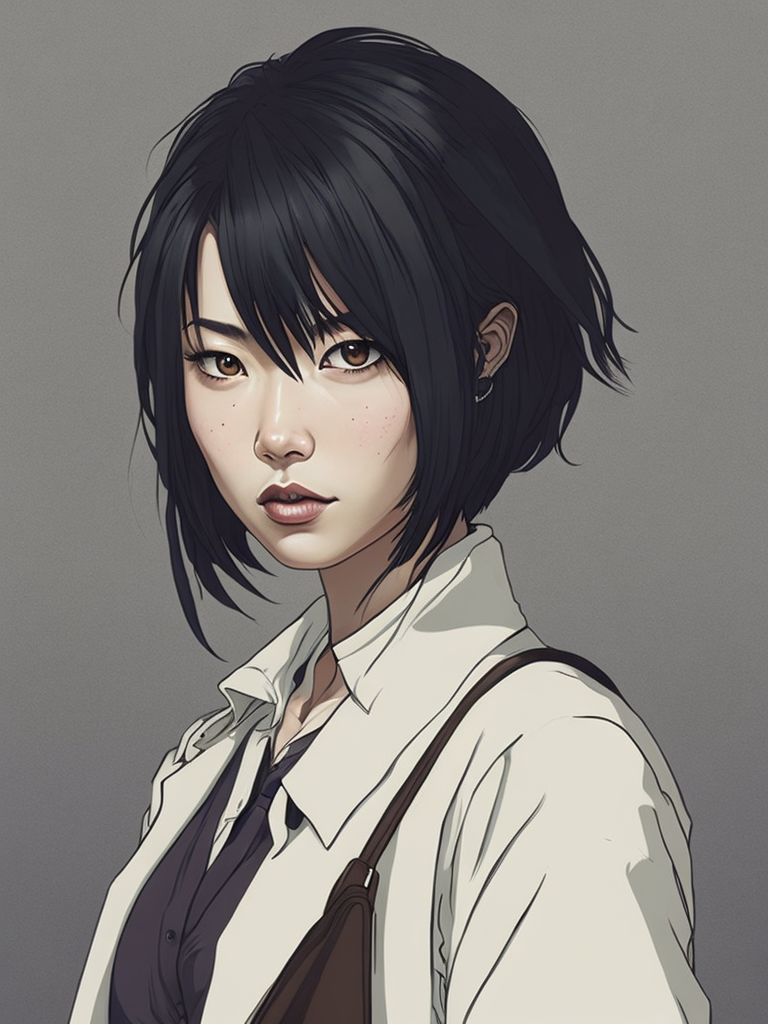 Asian girl with short hair, manga art style