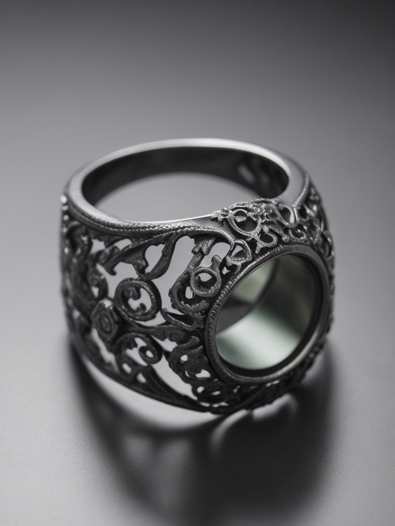 Berlin black iron ring in a victorian gothic style with black stone