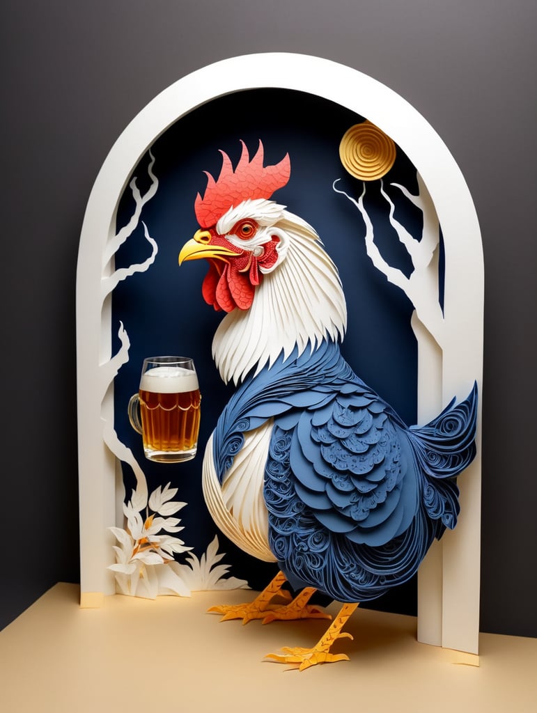 Drunk rooster holding beer