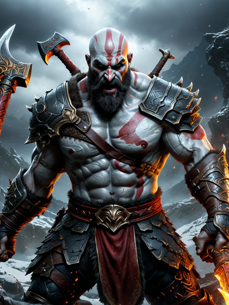 how would Kratos look in real life with blades of Chaos and Leviathan Exe?