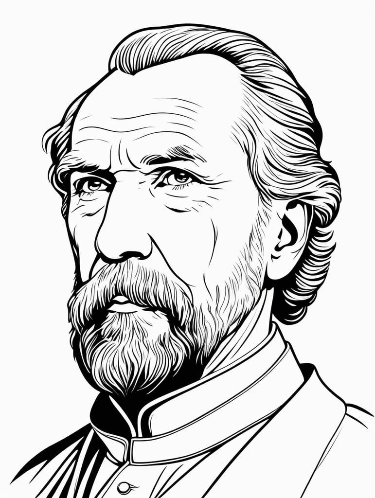 Leo Tolstoy, in the style of basic simple line art vector comic art on white background