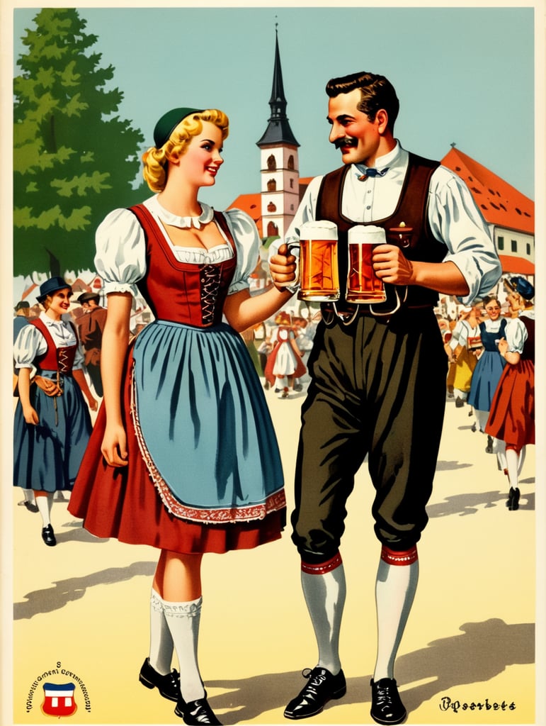 Austria, vintage Octoberfest postcard illustration