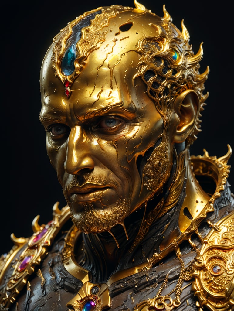a person made of gold, melted, everything gold melted color