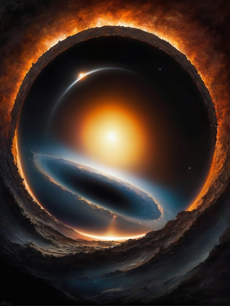 A masterpiece portrait by Rembrandt Van Rijn of a beautiful black hole in the univerce