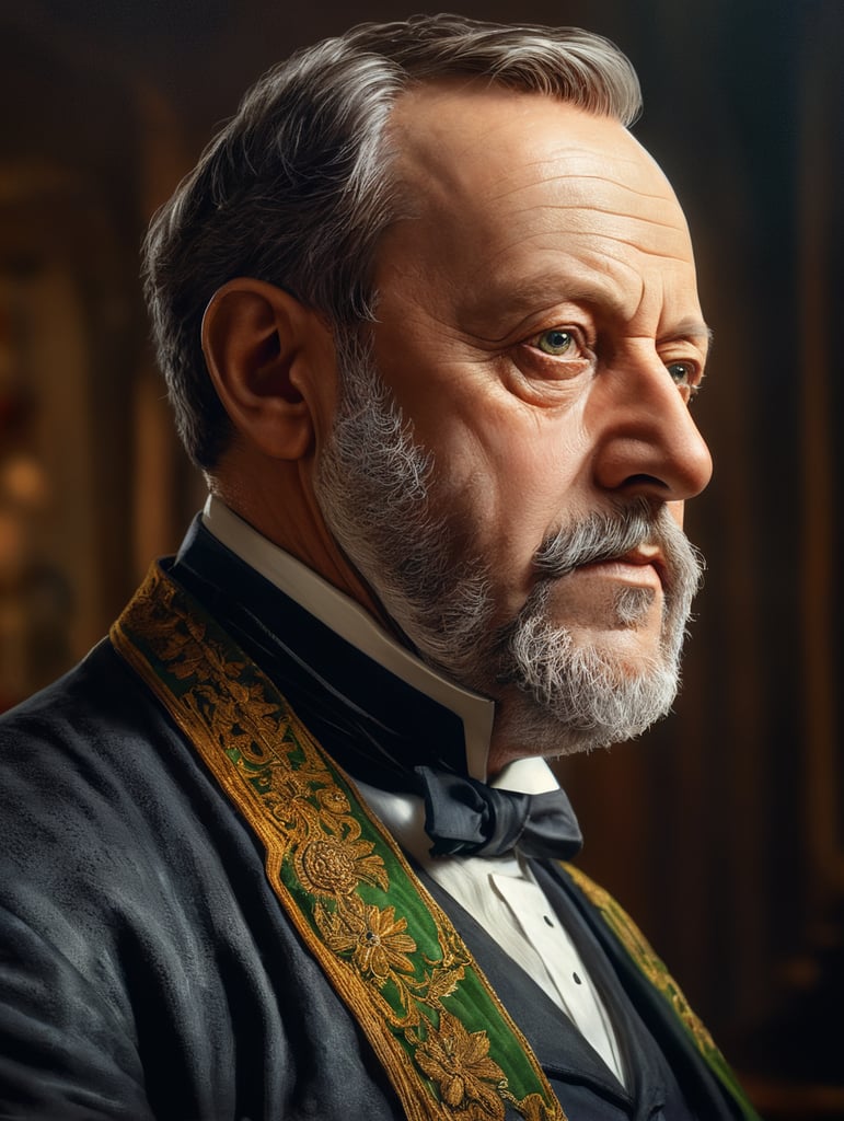 Half bust Portrait of Louis Pasteur, bright and saturated colors, highly detailed, sharp focus, Bright expressive, Dramatic Lighting, Depth of field, Incredibly high detailed, white background