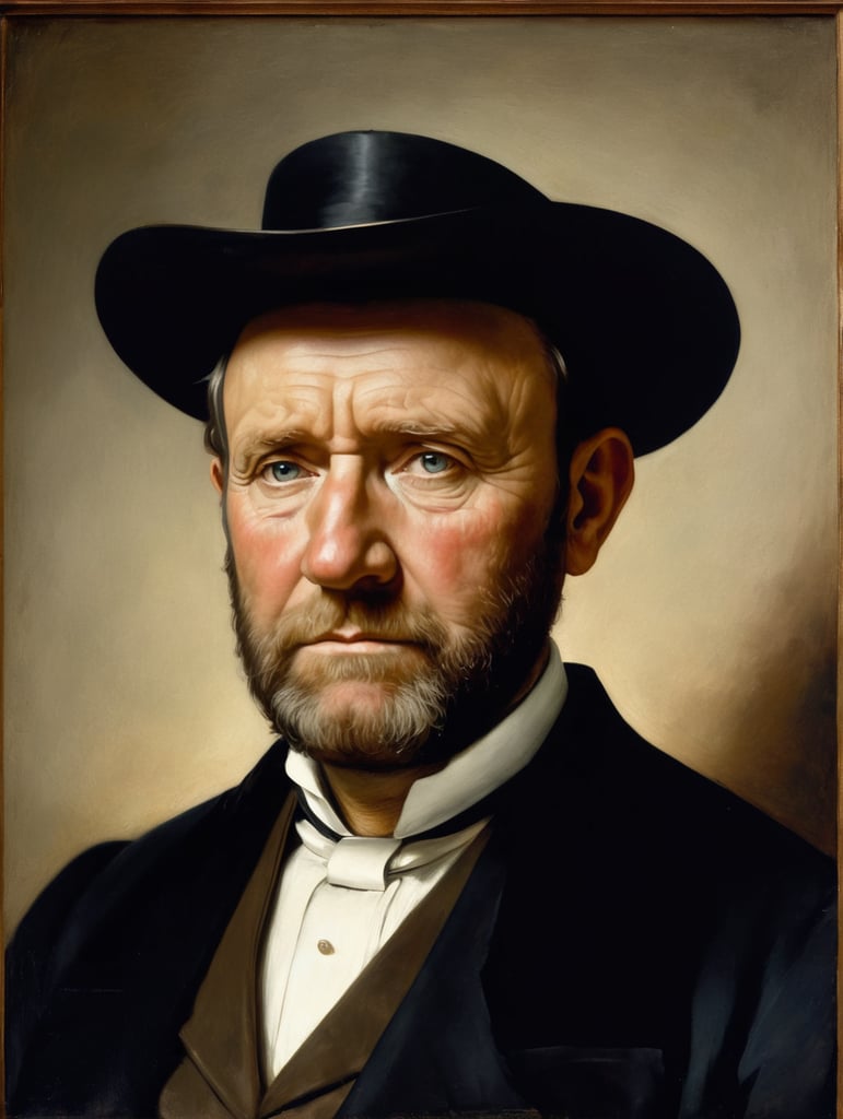 Portrait of Ulysses S. Grant by Rembrandt Harmenszoon van Rijn, sad face, America, so sorry
