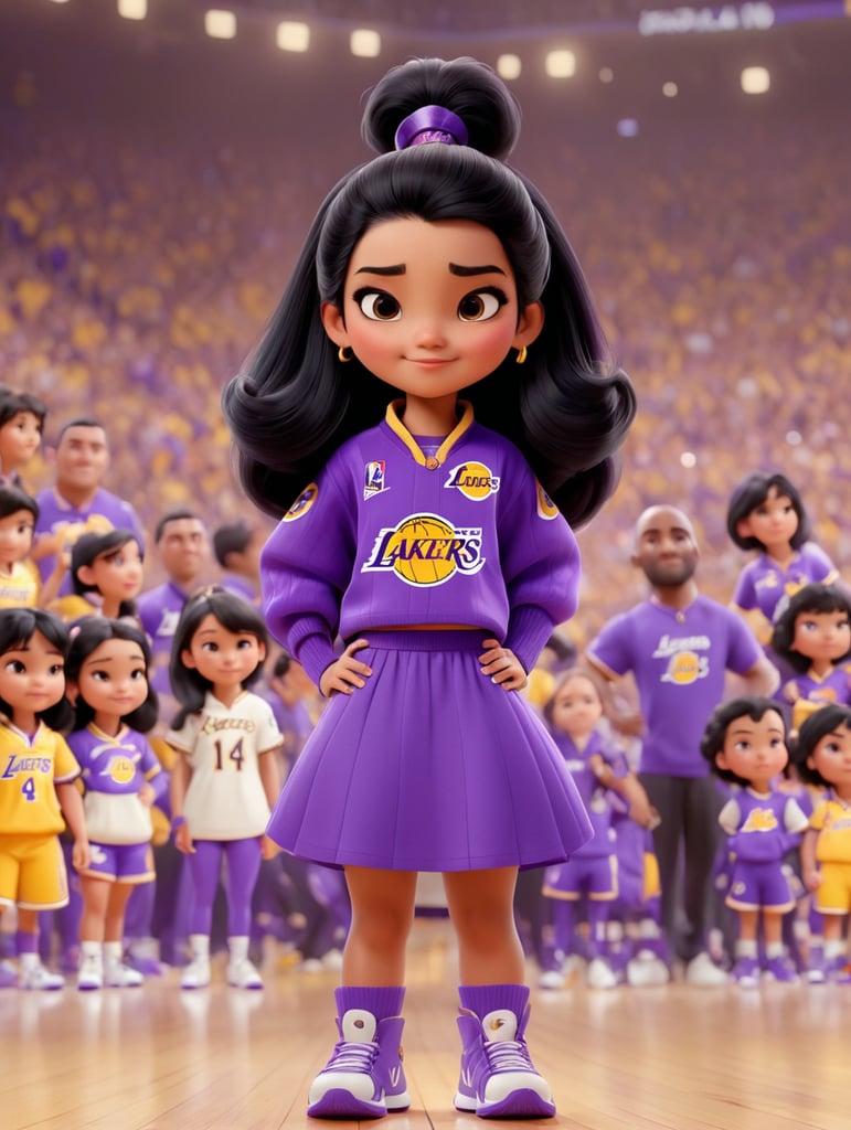Girl with black hair dressing Lakers clothes