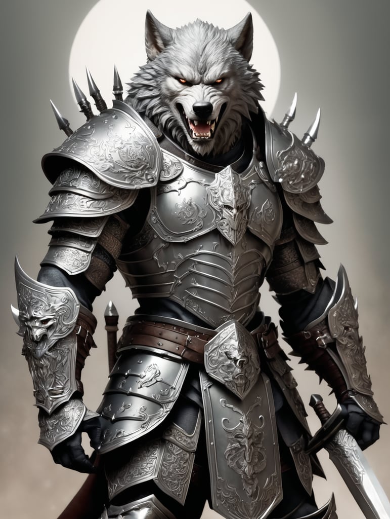 whire werewolf with armor or two swords