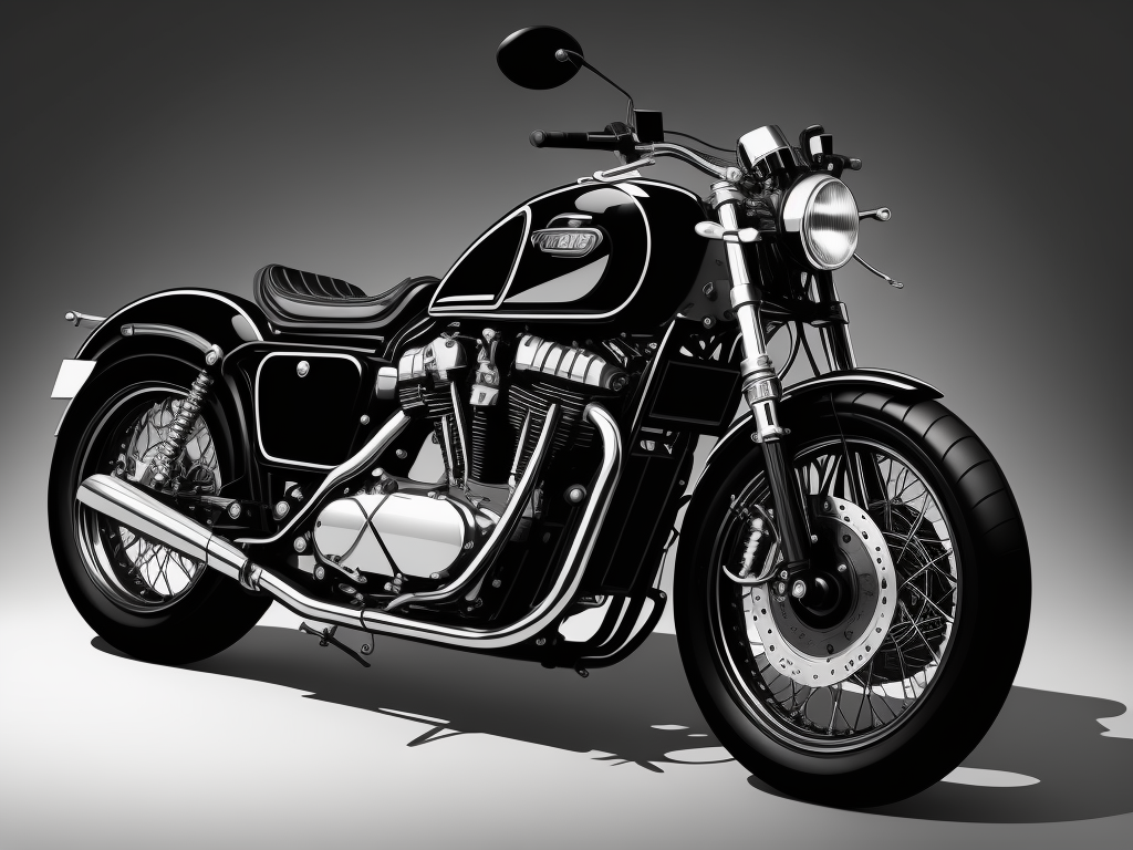 классический мотоцикл, черно-белый векторный рисунок, высокий контраст