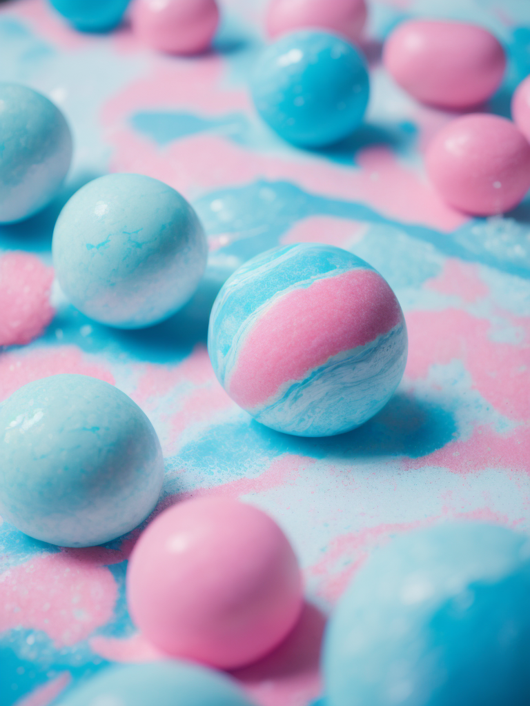 balls of unstirred paint marbling floating loosely in a empty photo studio, Emulsified, bubbles, liquids, oil layered on top, unmixed, studio lighting , mostly pink and light blue, but also some slightly deep white colours, trending on artstation, swirly, slick , powder, deep creases, relief, intricate, hdr, bokeh, photography, high entropy, 2 huge balls