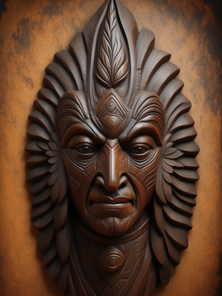 a North American totem carved from the dark wood, detailed, deep carving, handcrafted