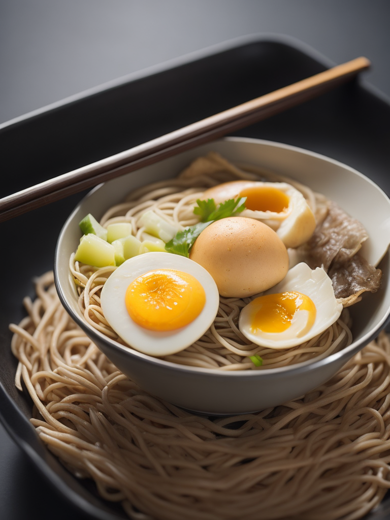 ultra detailed japanese ramen, chopsticks, egg, steam