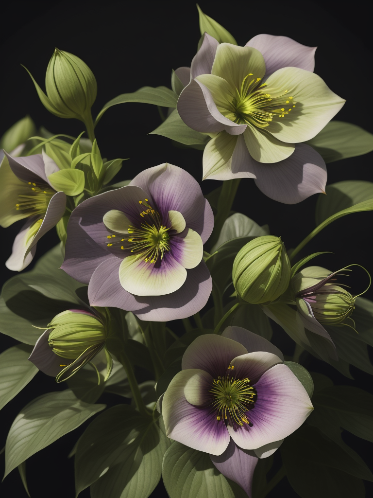 цветы морозник, светит солнце в саду