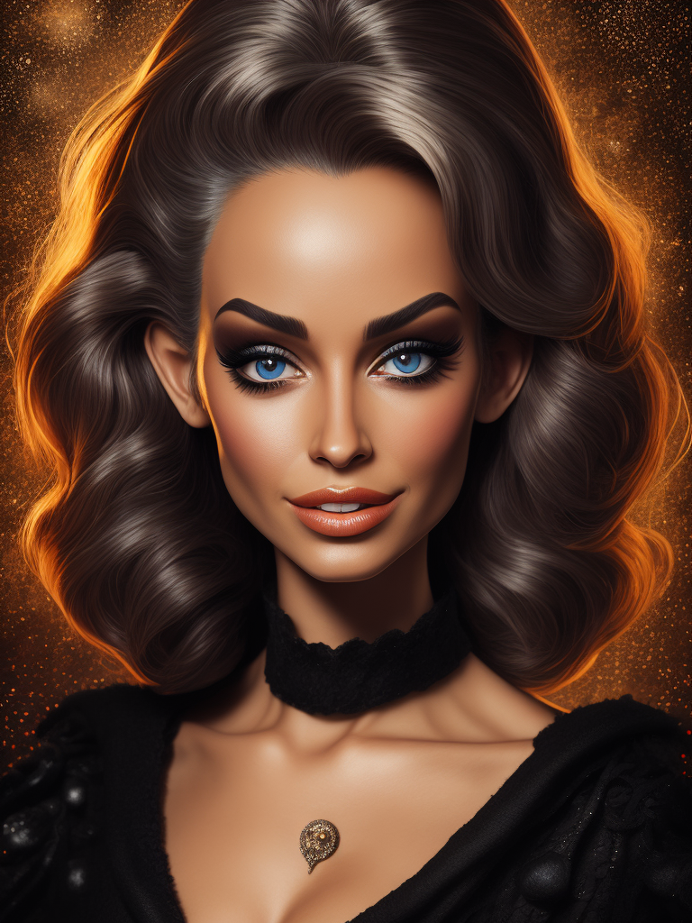 Barbie, wearing black, Portrait, Comic, Mad Magazine, USA, style of Jack Davis