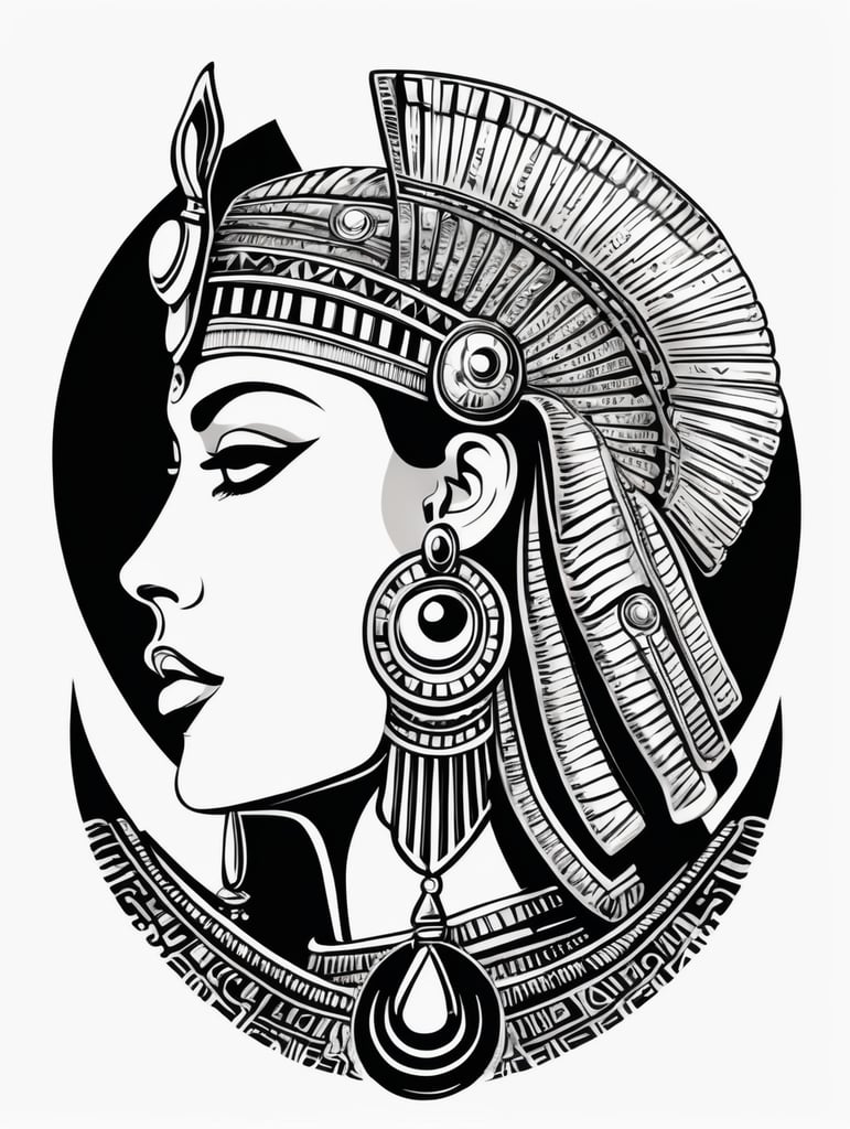 Egyptian Cleopatra, logo concept black and white color, hand drawn illustration, simple shapes