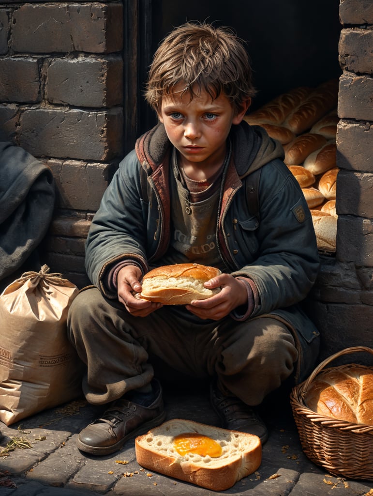 A young homeless child was hungry and asked for some bread