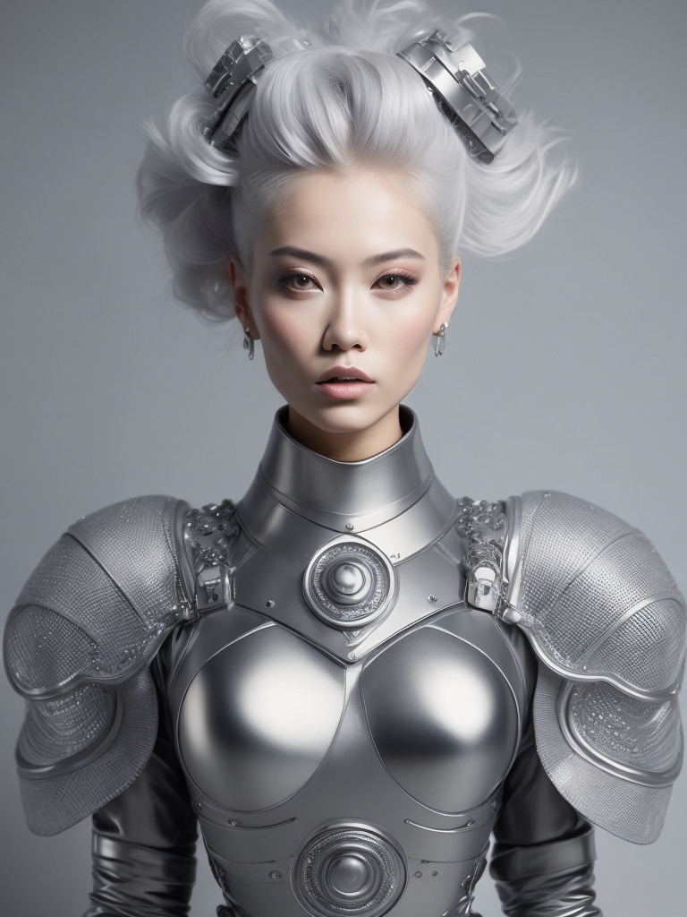 Stunning gear-punk stylish woman wearing an stainless steel outfit, maximalist. by james jean and and shusei nagaoka, surrealism, neoclassicism, renaissance, hyper realistic, ultra detailed, bright and saturated colors, elegant, sharp focus