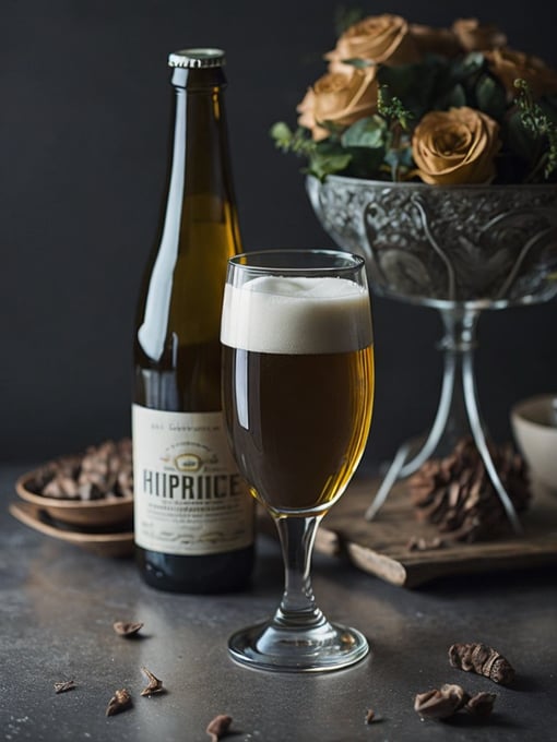 beer glass in a front and beer bottle on a back, dark atmosphere