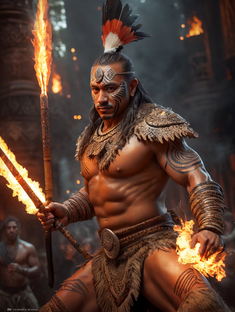 buff polynesian fire knife dancer