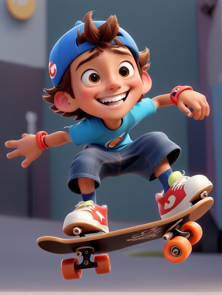 Anime skateboarder character Rolling and laughing