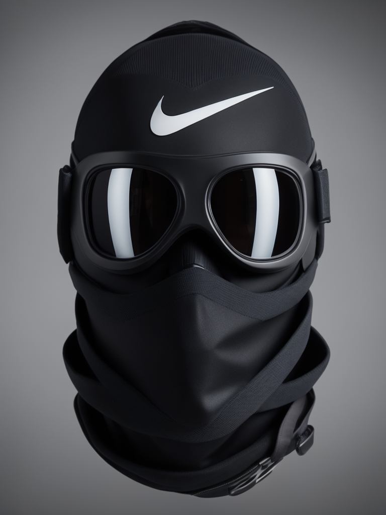 Nike goggles ski black mask, Gray background, dark atmosphere, high quality details