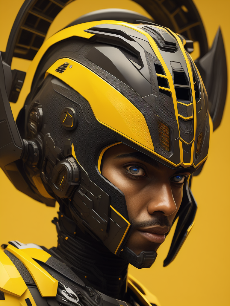 futuristic computer game character on yellow background