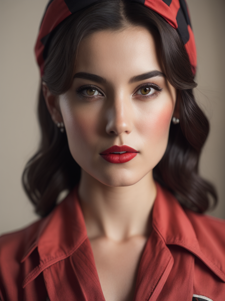 rockabilly girl with 50s style black hair wearing red bandana