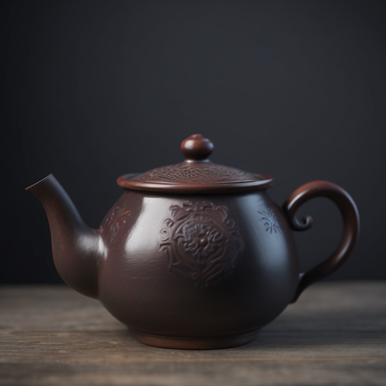 ancient small clay and glazed Chinese teapot, deep atmosphere, realistic photo