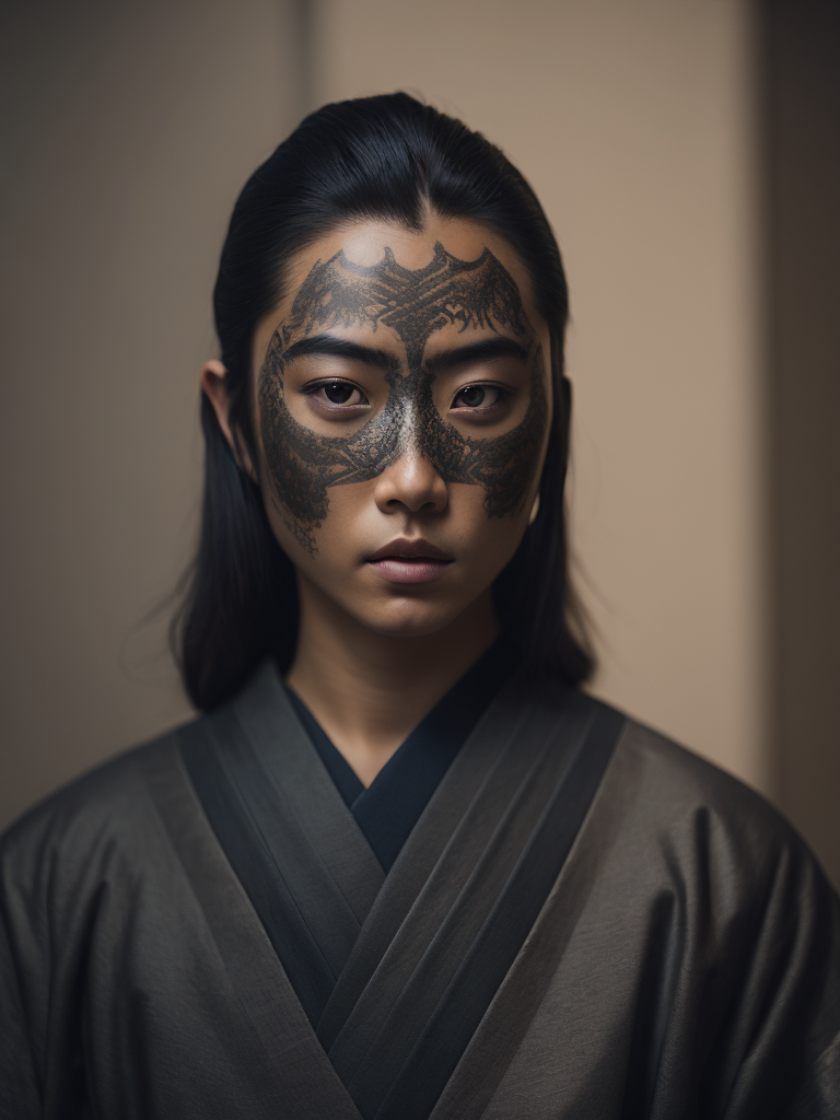 samurai portrait, mirror, no face