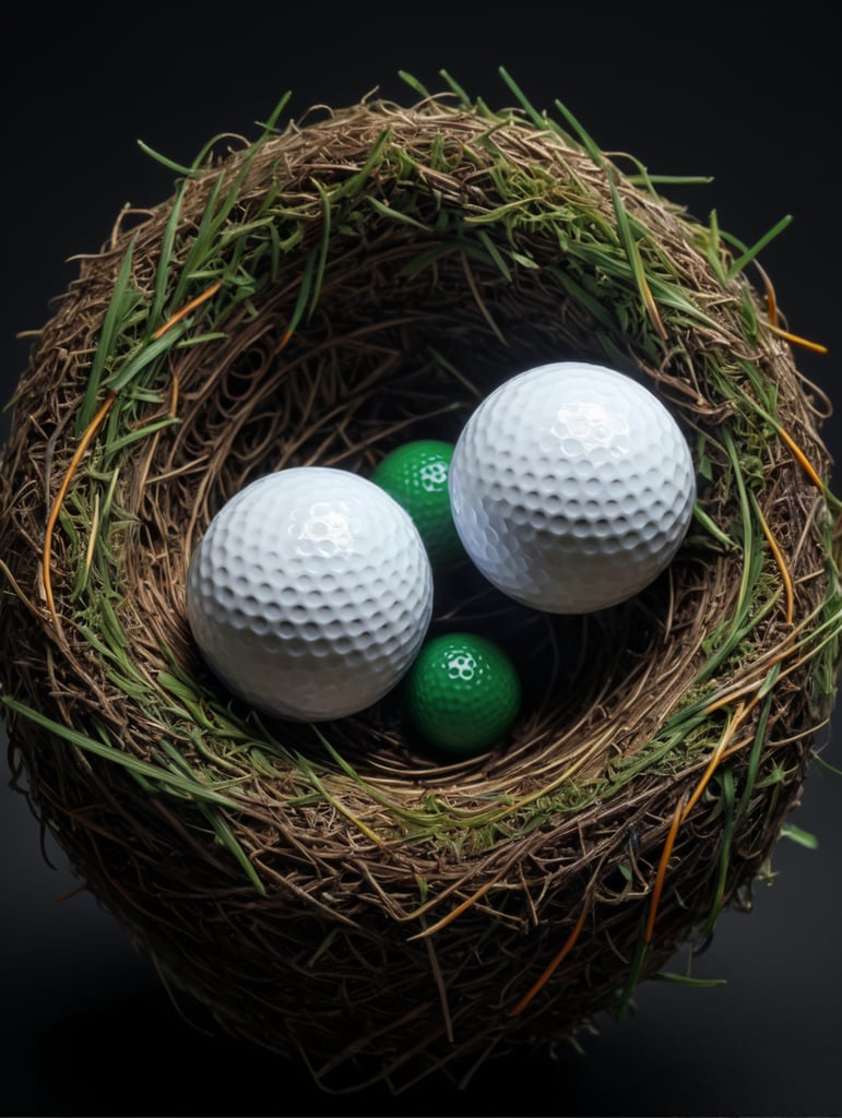 small golf ball, bird's nest