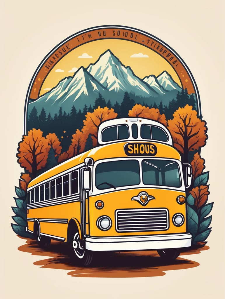 Vector classic school bus with hand drawn style, mascot logo, bright colors, vector Logo, vector image