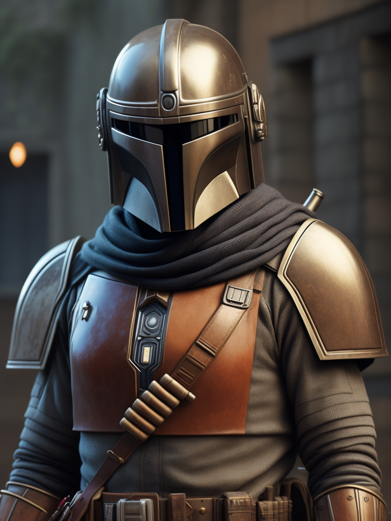 the Mandalorian in the style of Wes Anderson