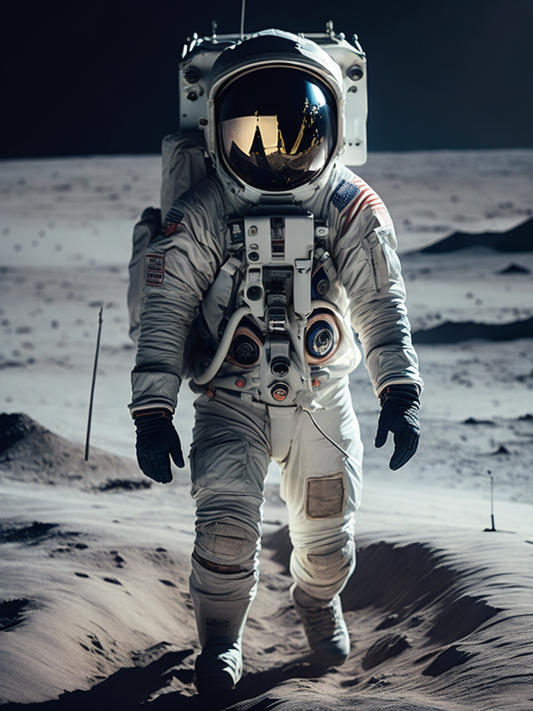 Astronaut walking on the surface of the moon with earth in the far distance