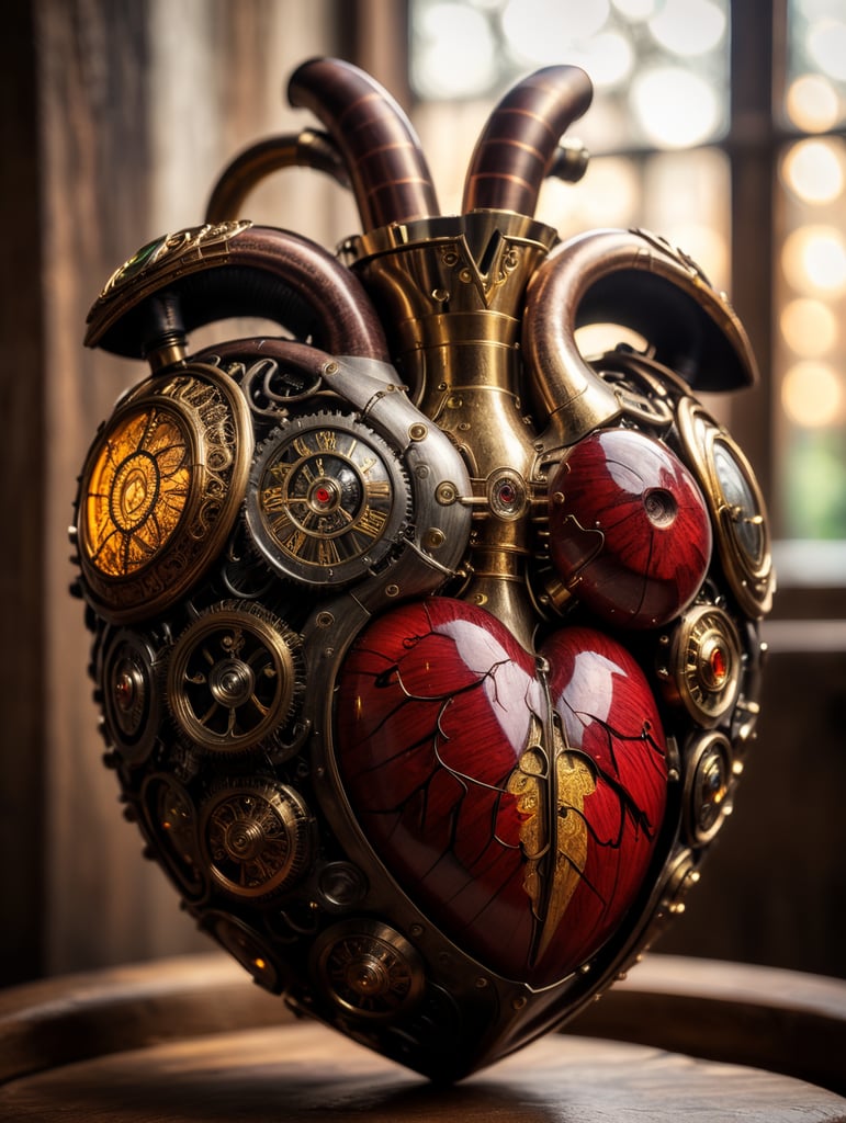 human heart made by a skilled craftsman in medieval steampunk style